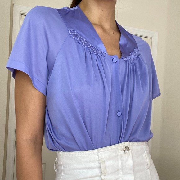 Vintage Periwinkle Button Down Blouse Boho - Picture 10 of 12